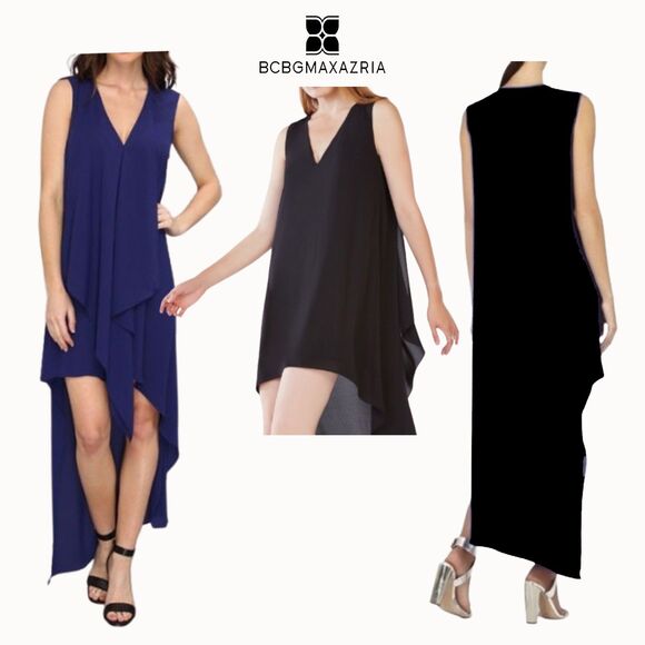 BCBGMAXARZRIA NEW TARA Stripe Cascading Ruffles Sleeveless Hi Lo Maxi Dress M - Picture 3 of 12